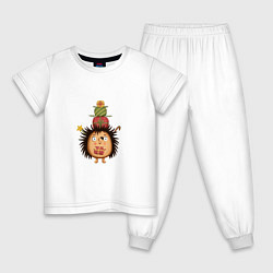 Пижама хлопковая детская Ёжик с Новогодними подарками, цвет: белый