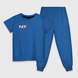 Пижама хлопковая детская Логотип N7, цвет: синий