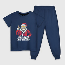 Пижама хлопковая детская Christmas Santa, цвет: тёмно-синий