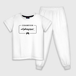 Пижама хлопковая детская Cyberpunk 2077 gaming champion: рамка с лого и джо, цвет: белый