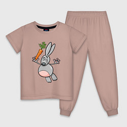 Пижама хлопковая детская Заяц с морковкой в полете, цвет: пыльно-розовый