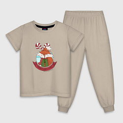 Пижама хлопковая детская Merry christmas fox, цвет: миндальный