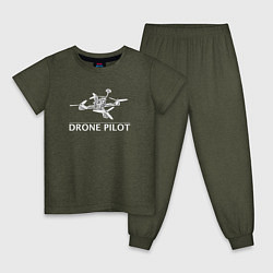 Пижама хлопковая детская Drones pilot, цвет: меланж-хаки