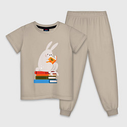 Пижама хлопковая детская Читающий кролик на книгах, цвет: миндальный