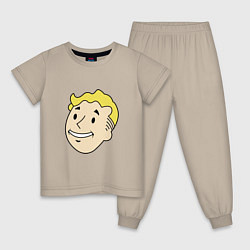 Пижама хлопковая детская Vault boy head, цвет: миндальный