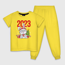 Пижама хлопковая детская Зайчик с елочкой 2023, цвет: желтый