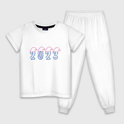 Пижама хлопковая детская Цифры в колпаках санты, цвет: белый