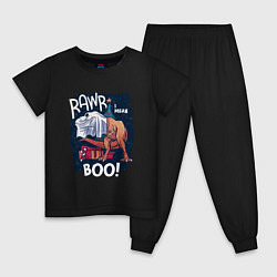 Пижама хлопковая детская Rawr boo, цвет: черный