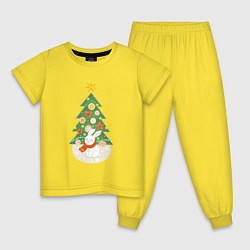 Пижама хлопковая детская Зайчик под елочкой - символ 2023 С Новым годом, цвет: желтый