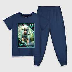 Пижама хлопковая детская Скарамучча анемо странник, цвет: тёмно-синий