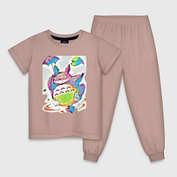 Пижама хлопковая детская Тоторо летит по воздуху, цвет: пыльно-розовый