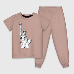 Пижама хлопковая детская Статуя Свободы в графике, цвет: пыльно-розовый