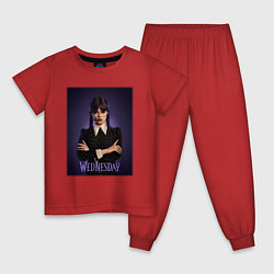 Пижама хлопковая детская Уэнсдэй art, цвет: красный