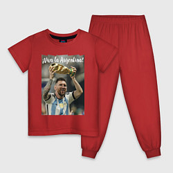 Пижама хлопковая детская Lionel Messi - world champion - Argentina, цвет: красный