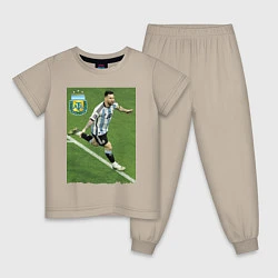 Пижама хлопковая детская Argentina - Lionel Messi - world champion, цвет: миндальный