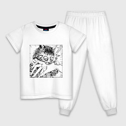 Пижама хлопковая детская Crazy cat - кот кусает руку, цвет: белый
