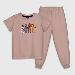 Пижама хлопковая детская Мангл, Той Бонни, Той Фредди и Той Чика, цвет: пыльно-розовый
