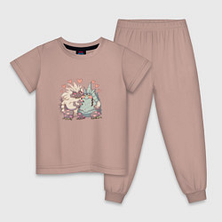 Пижама хлопковая детская Влюбленные монстры, цвет: пыльно-розовый