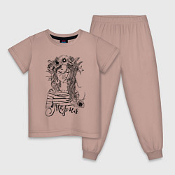 Пижама хлопковая детская Мария в венке из летних цветов, цвет: пыльно-розовый