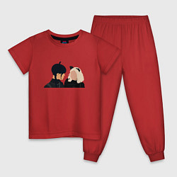 Пижама хлопковая детская Уэнздей и подруга кошки, цвет: красный