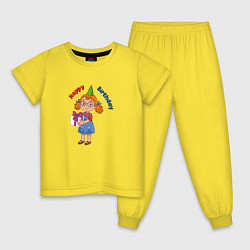 Пижама хлопковая детская Мульяшная девочка с днём рождения, цвет: желтый