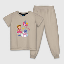 Пижама хлопковая детская С днём рождения с подарком и шариками, цвет: миндальный