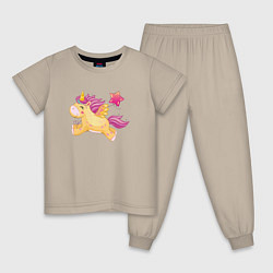 Пижама хлопковая детская Единорог с шариком в виде сердечка, цвет: миндальный