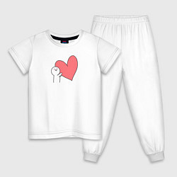 Пижама хлопковая детская Сердце - мем, цвет: белый