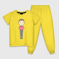 Пижама хлопковая детская Офисный джентльмен держит сердечко, цвет: желтый