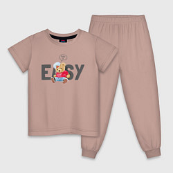 Пижама хлопковая детская Take it easy с мишкой, цвет: пыльно-розовый