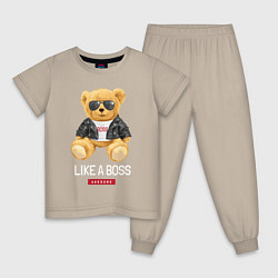 Пижама хлопковая детская Like a boss мишка, цвет: миндальный