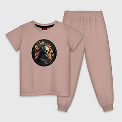 Пижама хлопковая детская Череп скелета самурая, цвет: пыльно-розовый