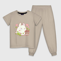 Пижама хлопковая детская Тоторо и цветок, цвет: миндальный
