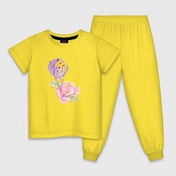 Пижама хлопковая детская Абстрактная рука и цветок, цвет: желтый
