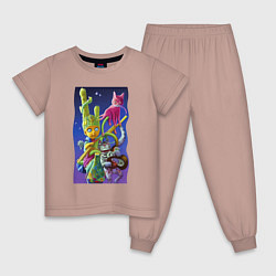 Пижама хлопковая детская Звёздный пацан с двумя котами - нейросеть - fantas, цвет: пыльно-розовый