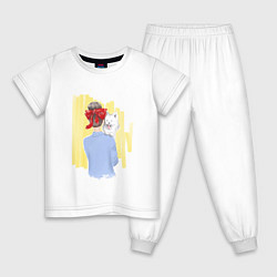 Пижама хлопковая детская Девушка с собачкой, цвет: белый