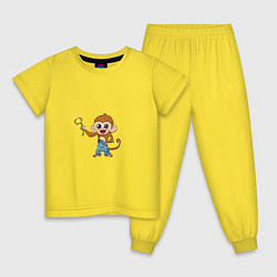 Пижама хлопковая детская Обезьянка с цветочком, цвет: желтый