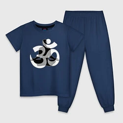 Пижама хлопковая детская Йога медитация на ОМ, цвет: тёмно-синий