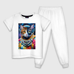 Пижама хлопковая детская Котёнок космонавт - нейросеть, цвет: белый