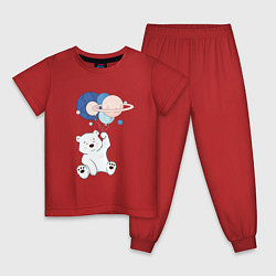 Пижама хлопковая детская Мишка летит на шариках, цвет: красный