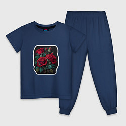 Пижама хлопковая детская Букет и красные розы, цвет: тёмно-синий
