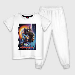 Пижама хлопковая детская Cyberpunk 2077 - characters - neural network, цвет: белый