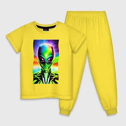 Пижама хлопковая детская Alien - neural network - neon glow - pop art, цвет: желтый