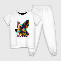 Пижама хлопковая детская Разноцветный корги, цвет: белый