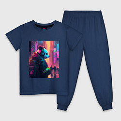 Пижама хлопковая детская City panda, цвет: тёмно-синий