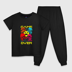 Пижама хлопковая детская Game over inscription, цвет: черный
