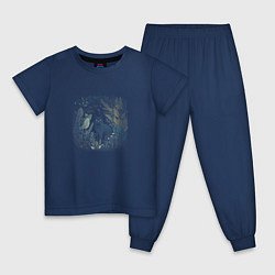 Пижама хлопковая детская Затаившийся в кустах, цвет: тёмно-синий