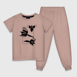 Пижама хлопковая детская Сороки в прямоугольнике минимализм, цвет: пыльно-розовый