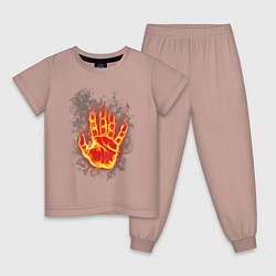 Пижама хлопковая детская Ладонь в пламени, цвет: пыльно-розовый