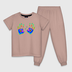 Пижама хлопковая детская Следы ладоней - тепловизор, цвет: пыльно-розовый